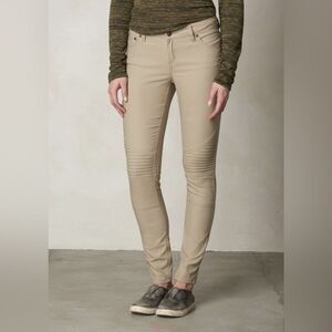 PrAna Brenna Fitted Mid Rise Skinny Moto Stretch Pants in Sand Size 4